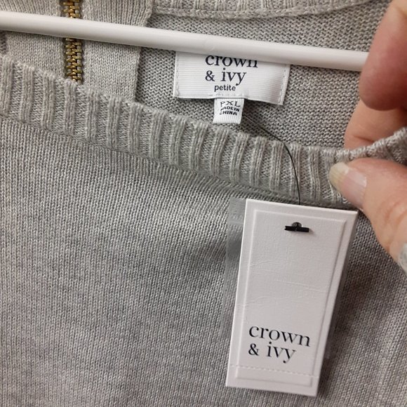 Crown & Ivy Womans Knit Sweater Size Petite XL, Pullover with Zip Accent Gray - Picture 4 of 9